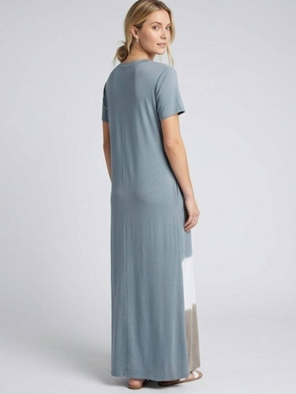 Short Sleeve Color Block Tee Dress Gray - Picture 4 of 8